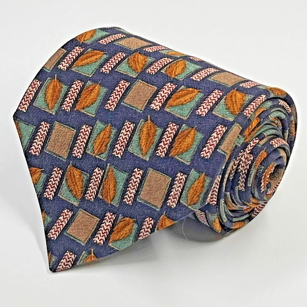 Vintage Chaps Ralph Lauren Silk Men's Necktie Geometric Leaves Fall Autumn USA‎